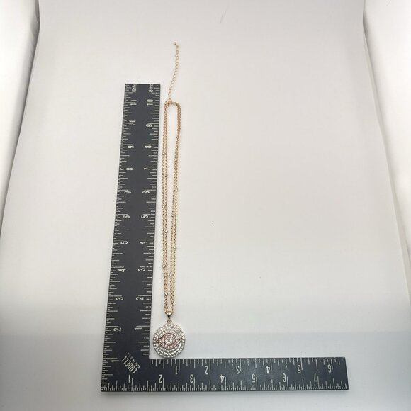 Joan Boyce Necklace Evil Eye Angel Eye Talisman Rose Gold Tone Rhinestone Bezel - Picture 10 of 12